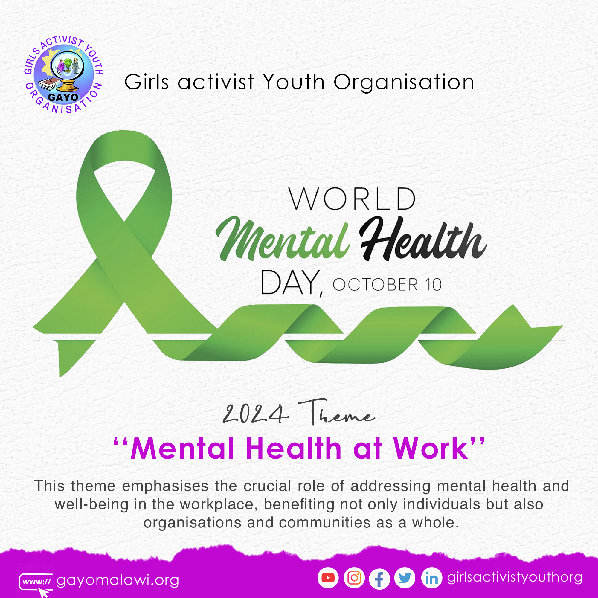 GAYO Celebrates World Mental Health Day – “Mental Health at Work ...